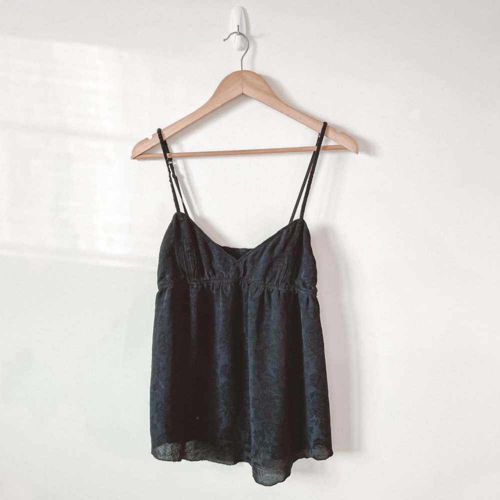 Aritzia Babaton Black 100% Silk Babydoll Tank Top Sz M
